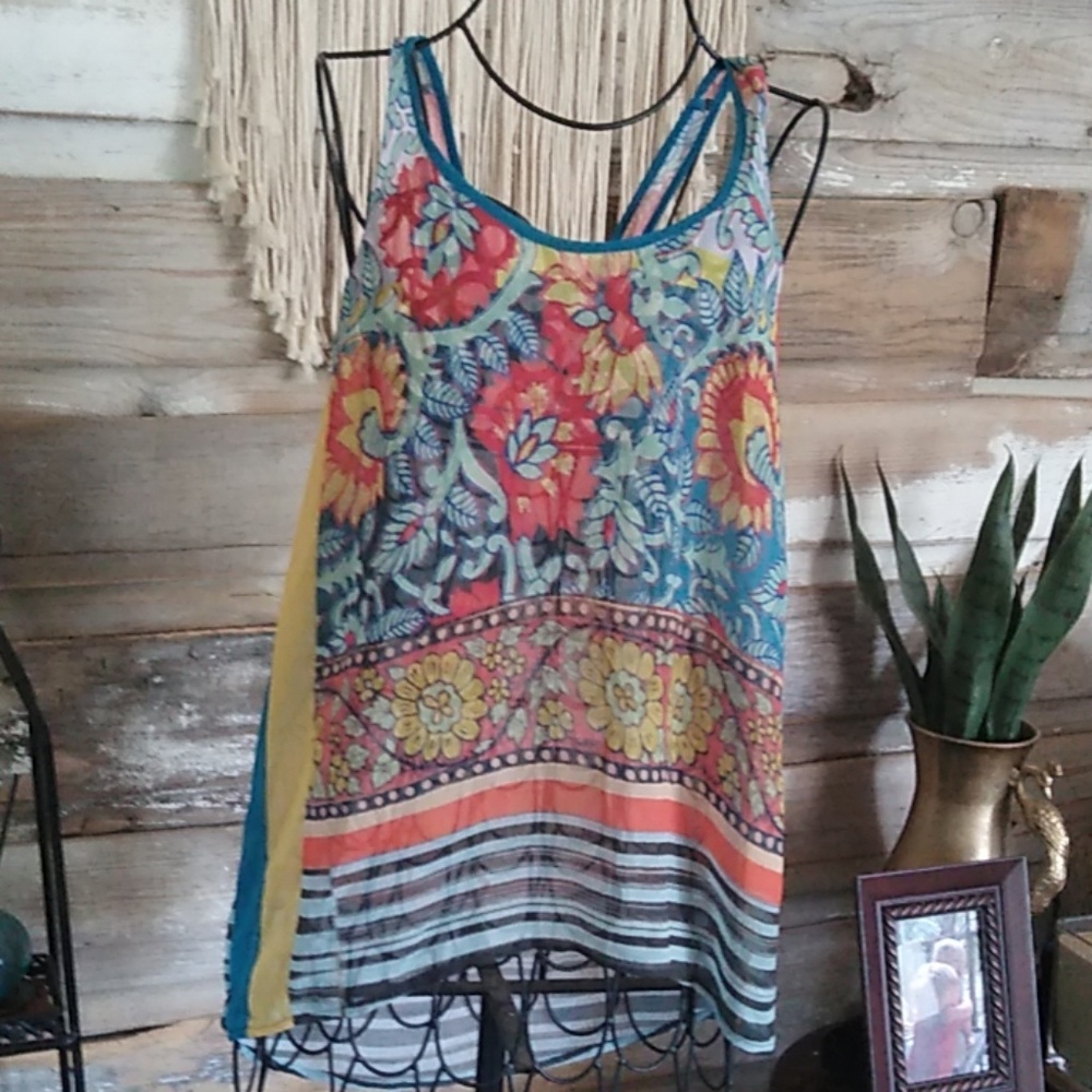 Dream Daily Anthropologie Boho Floral Tank Blouse